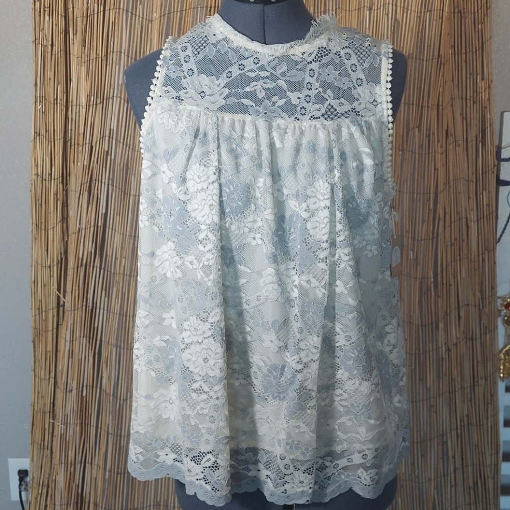 Large blue and white lace cami